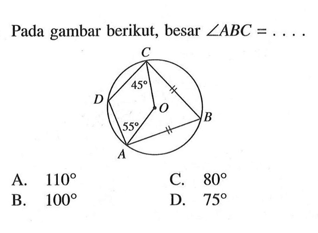 Pada gambar berikut, besar sudut ABC=.... 45 55