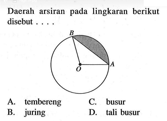 Daerah arsiran pada lingkaran berikut disebut ...