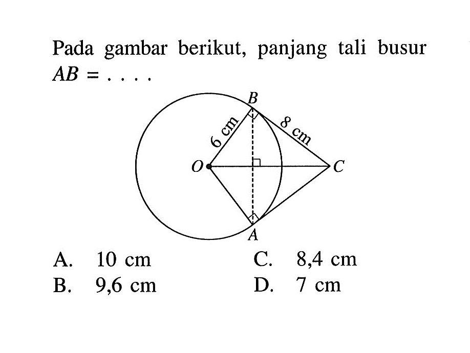 Pada gambar berikut, panjang tali busur AB=... 