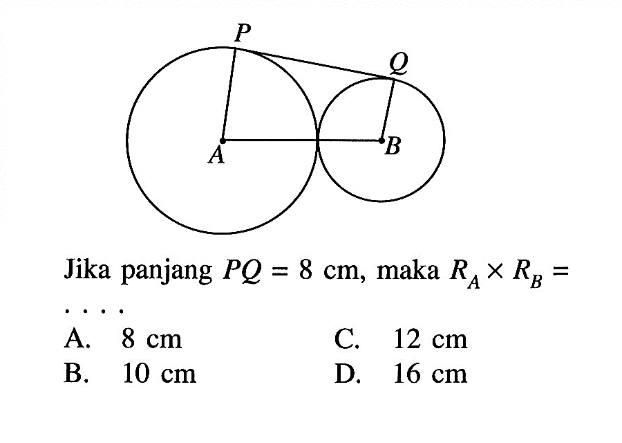 Jika panjang  PQ=8 cm , maka  RA x RB= A.  8 cm C.  12 cm B.  10 cm D.  16 cm 