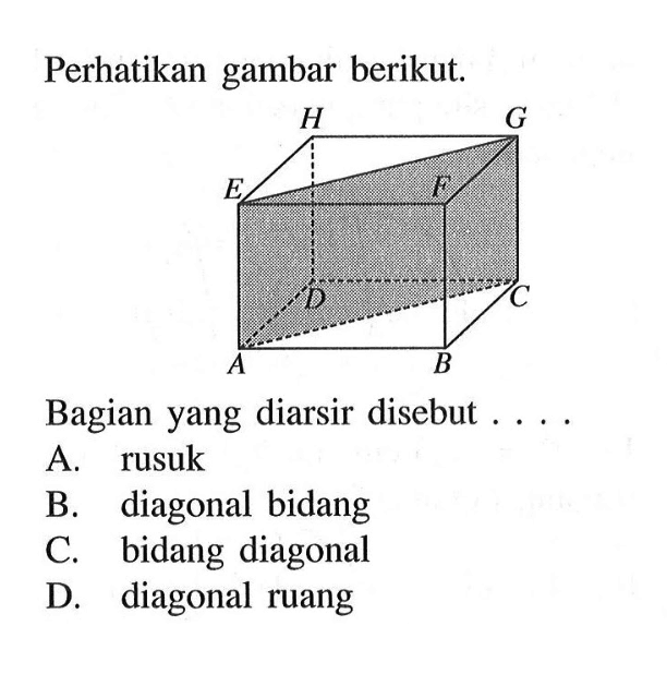 Perhatikan gambar berikut. ABCDEFGHBagian yang diarsir disebut....