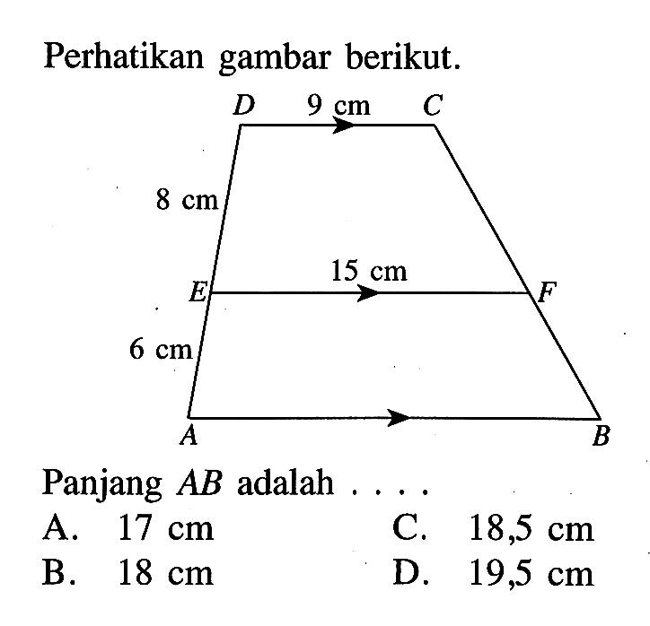 Perhatikan gambar berikut.Panjang AB adalah  ... 