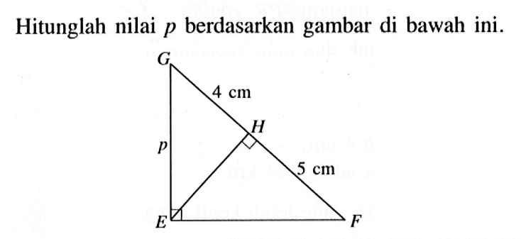 Hitunglah nilai  p  berdasarkan gambar di bawah ini. 4 cm p 5 cm