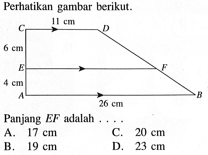 Perhatikan gambar berikut.Panjang EF adalah...