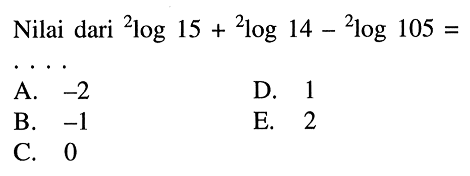 Nilai dari 2log15+2log14-2log105