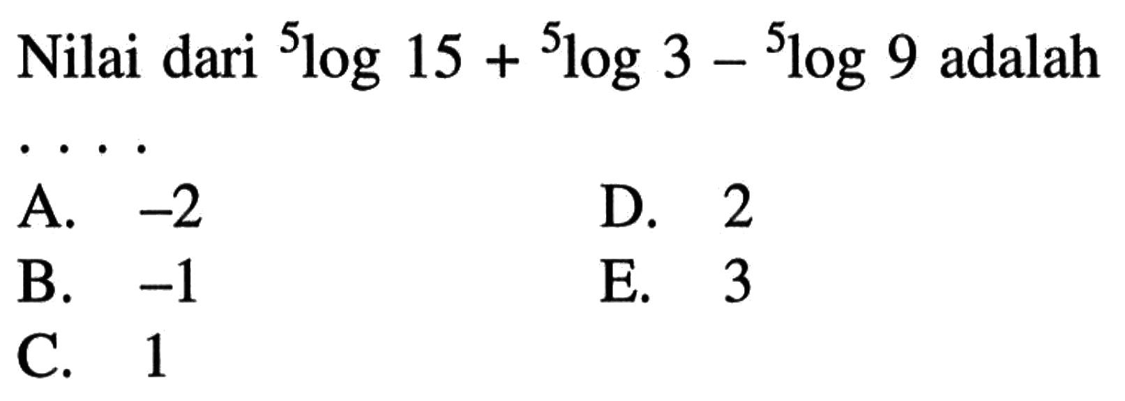 Nilai dari 5log15+5log3-5log9 adalah