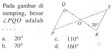 Pada gambar di samping, besar  sudut PQO adalahQ S P O R