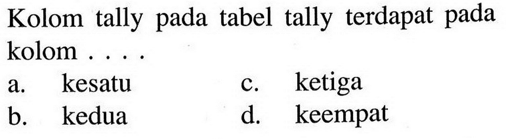 Kolom tally pada tabel tally terdapat pada kolom ....