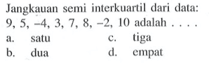 Jangkauan semi interkuartil dari data: 9,5, -4,3,7, 8 2, 10 adalah