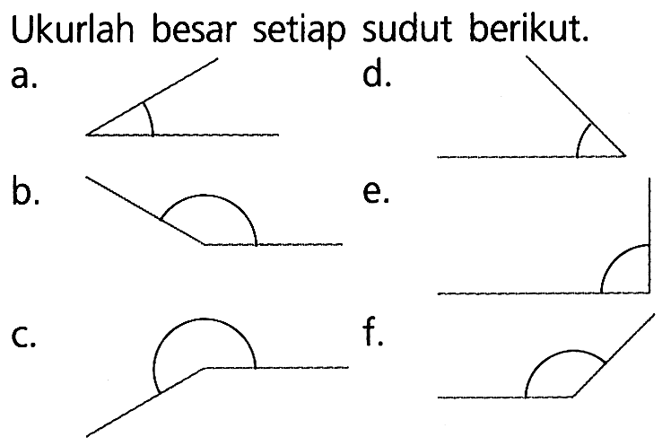 Ukurlah besar setiap sudut berikut