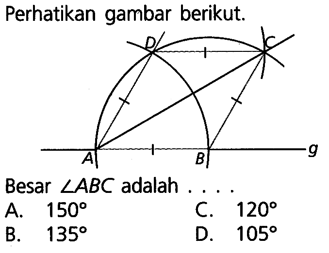 perhatikan gambar berikut. Besar sudut ABC adalah 