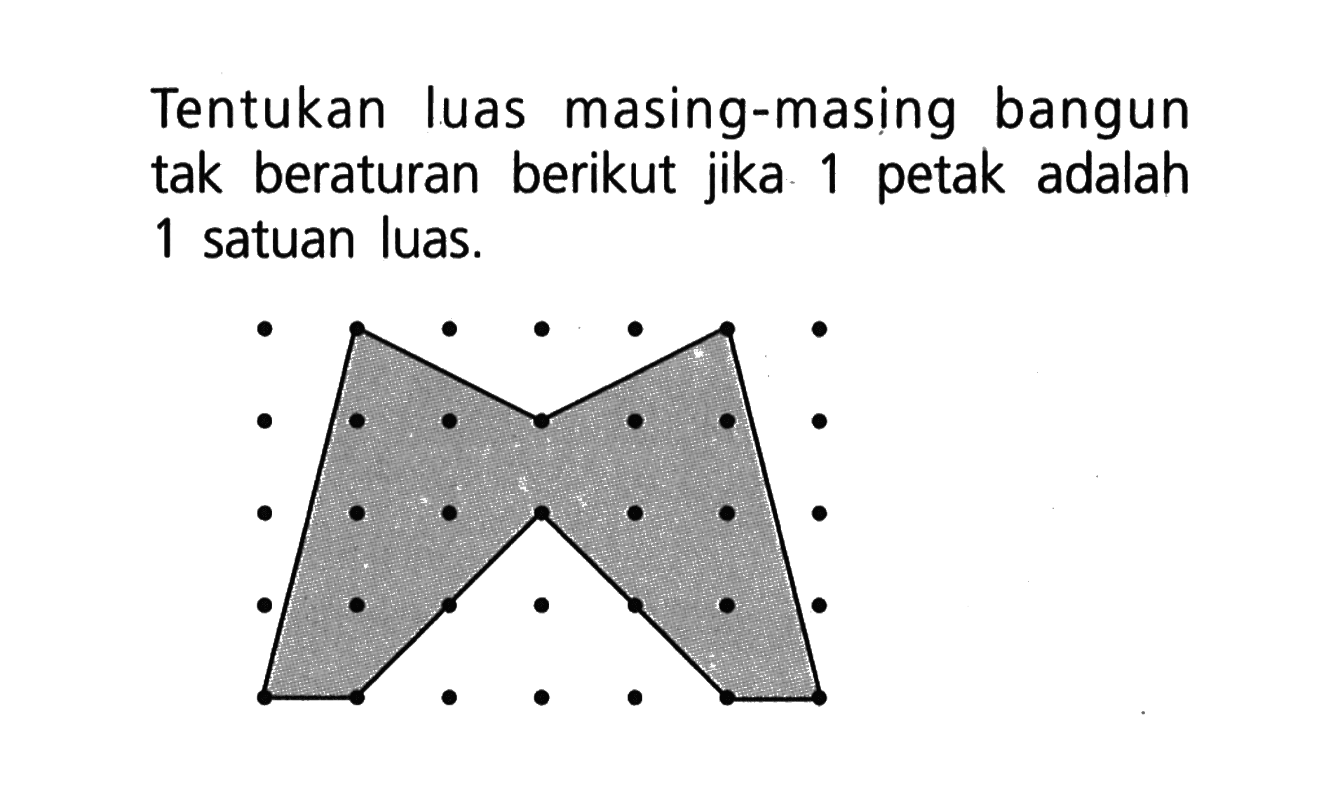 Tentukan luas masing-masing bangun tak beraturan berikut jika 1 petak adalah 1 satuan luas. 