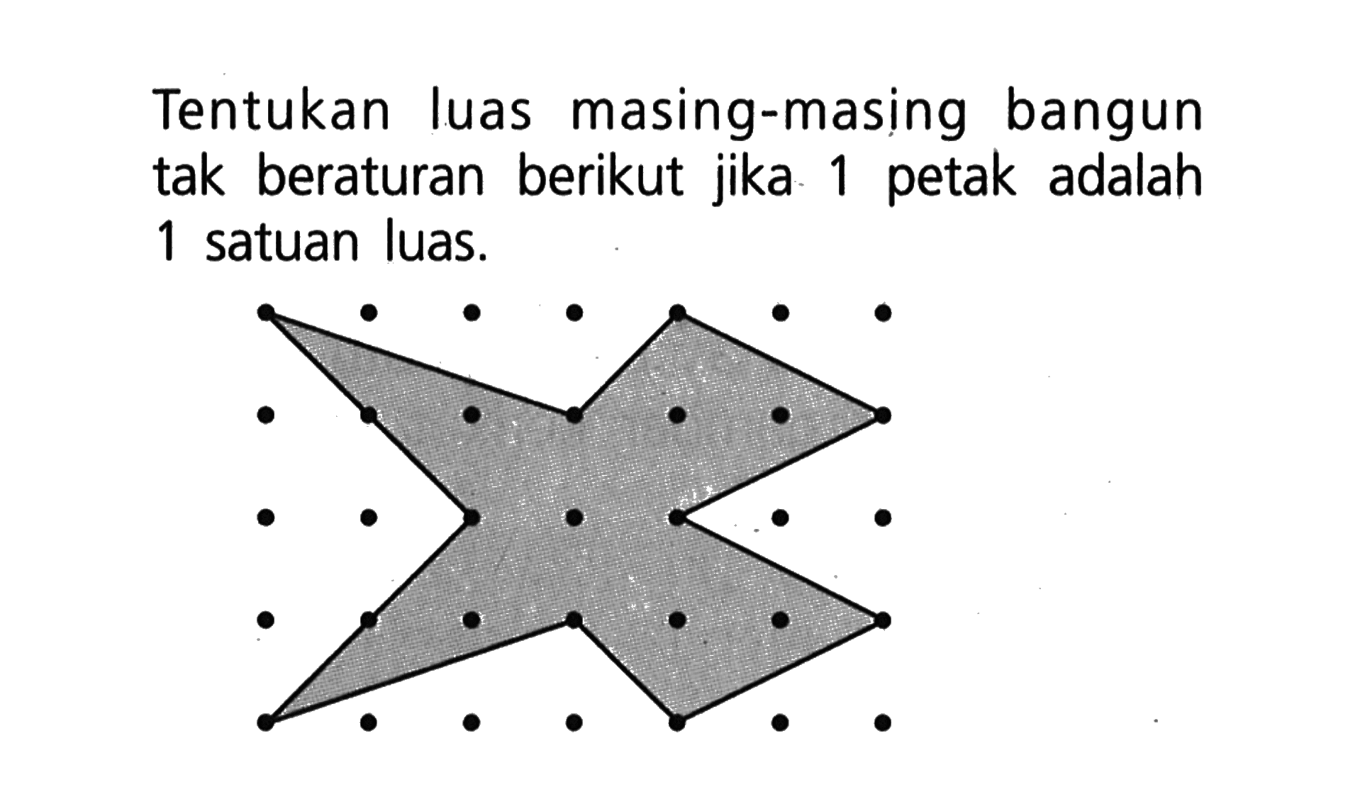 Tentukan luas masing-masing bangun tak beraturan berikut jika 1 petak adalah 1 satuan luas.