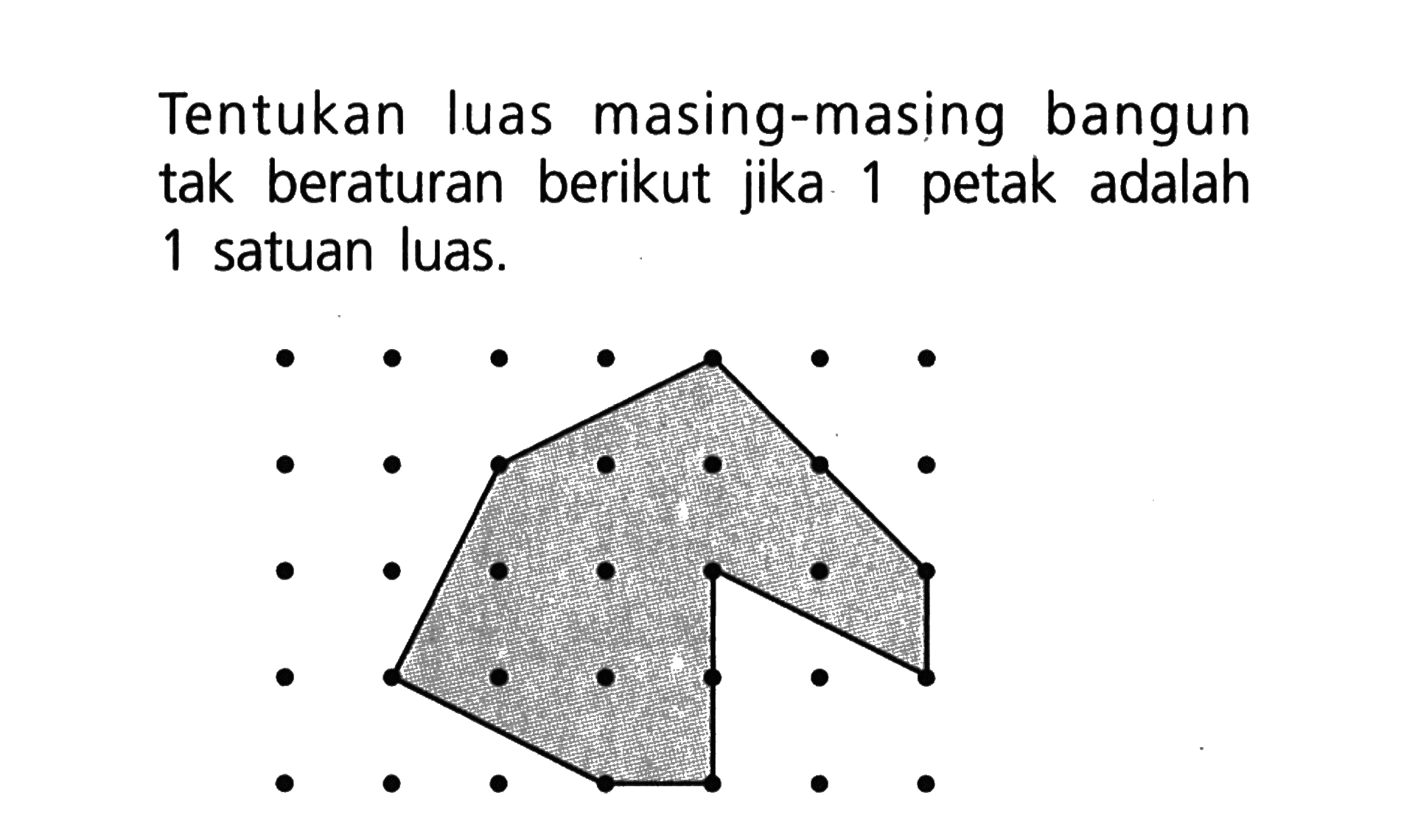 Tentukan luas masing-masing bangun tak beraturan berikut jika 1 petak adalah 1 satuan luas. 