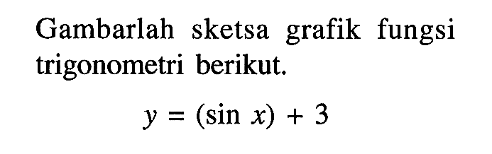 Gambarlah sketsa grafik fungsi trigonometri berikut. y=(sin x)+3