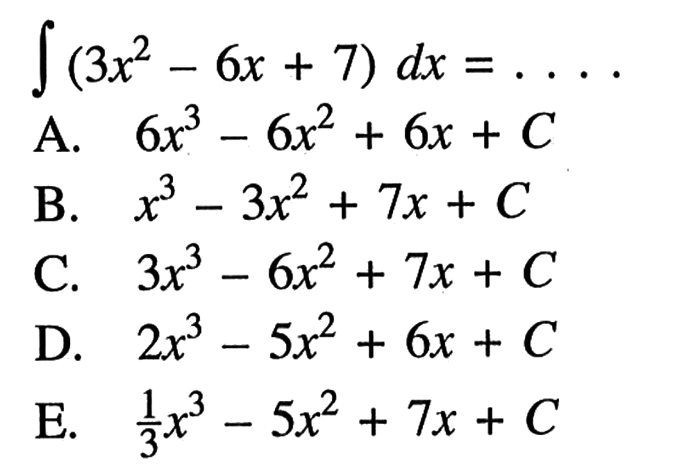 integral (3x^2-6x+7) dx=...