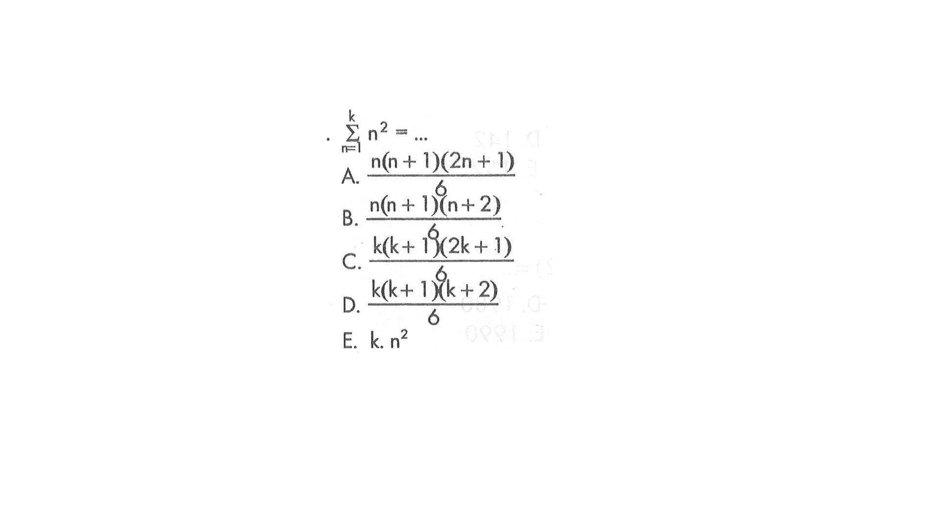 sigma n=1 k (n^2)=