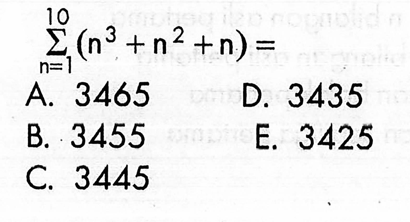 sigma n=1 10 (n^3+n^2+n)=