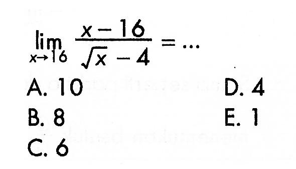 lim x -> (16x-16)/(akar(x)-4)=....