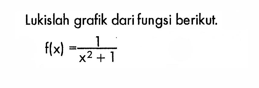 Lukislah grafik dari fungsi berikut.f(x)=1/(x^2+1) 