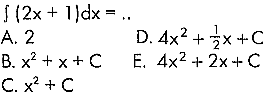 integral (2x+1) dx=.