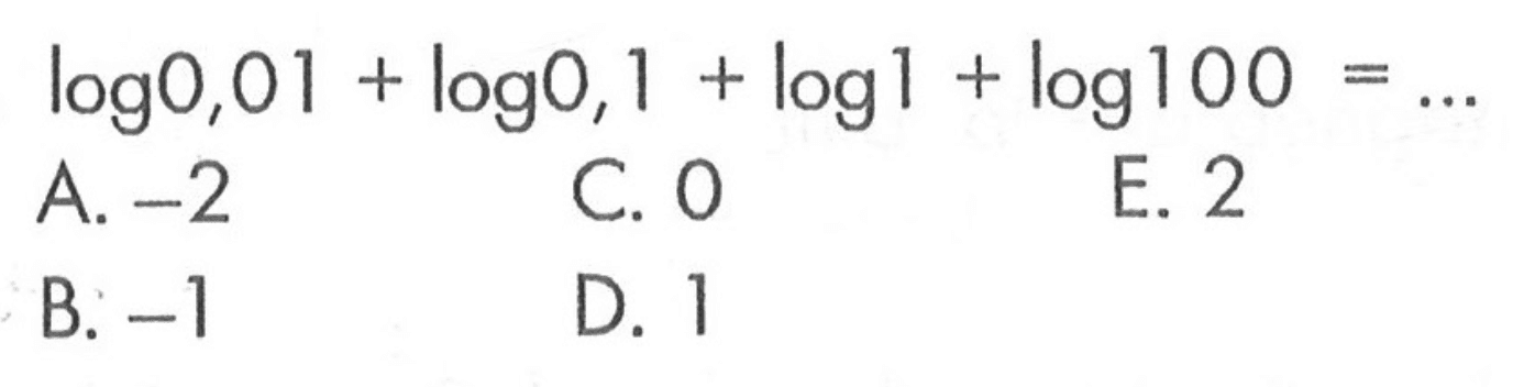 log0,01 + log0,1 + log1 + log100 =