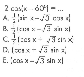 2 cos(x-60)=