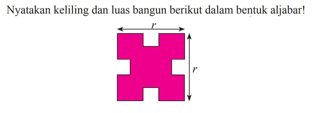 Nyatakan keliling dan luas bangun berikut dalam bentuk aljabar! r r 