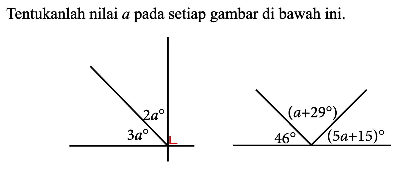 Tentukanlah nilai  a  pada setiap gambar di bawah ini.