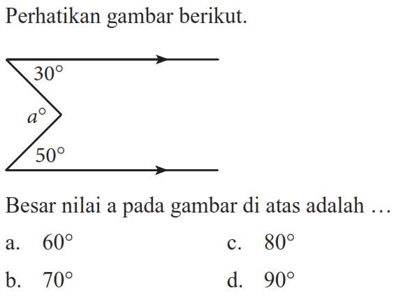 Perhatikan gambar berikut.Besar nilai a pada gambar di atas adalah ....