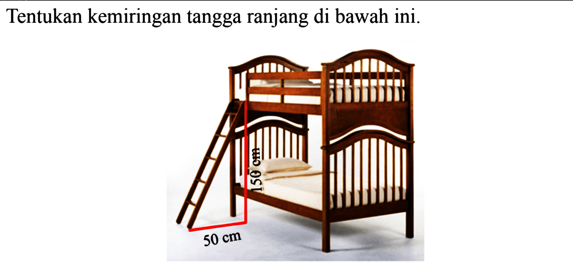 Tentukan kemiringan tangga ranjang di bawah ini 
 150 cm
 50 cm