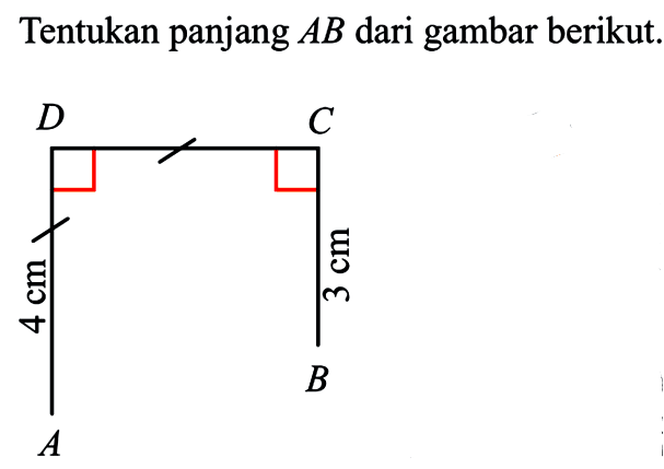 Tentukan panjang AB dari gambar berikut.4 cm 3 cm