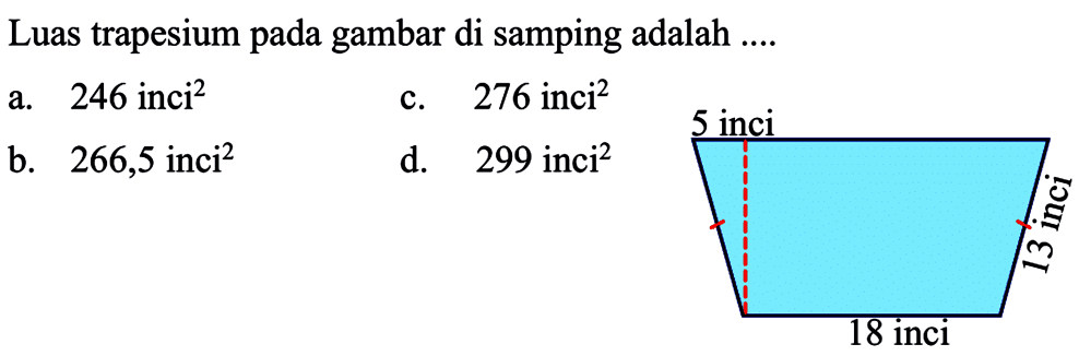 Luas trapesium pada gambar di samping adalah ....