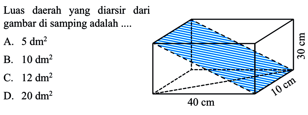 Luas daerahyang diarsir dari gambar di samping adalah ....