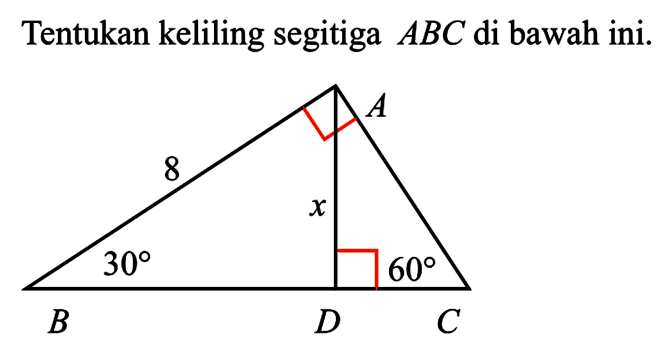 Tentukan keliling segitiga ABC di bawah ini.