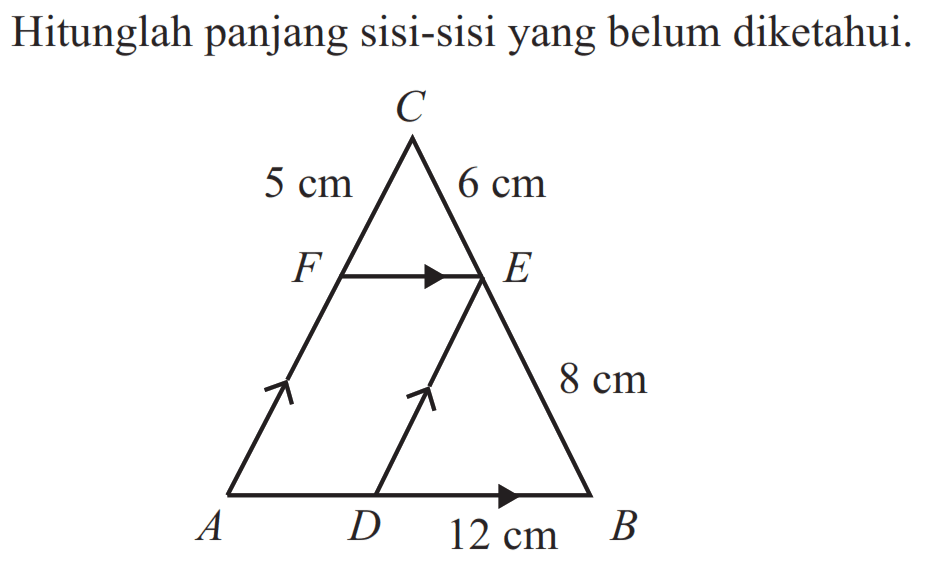 Hitunglah panjang sisi-sisi yang belum diketahui.