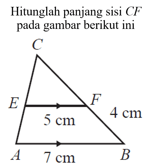 Hitunglah panjang sisi CF pada gambar berikut iniCE F5 cm 4 cmA 7 cm B