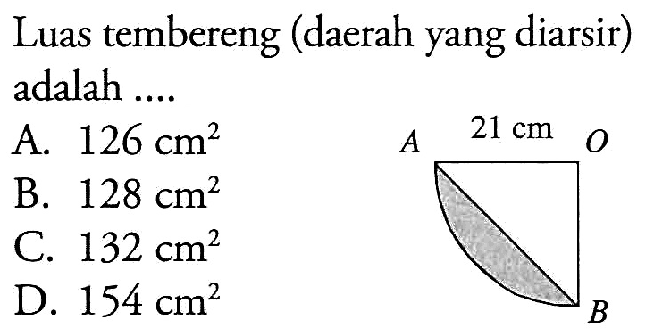 Luas tembereng (daerah yang diarsir) adalah ...