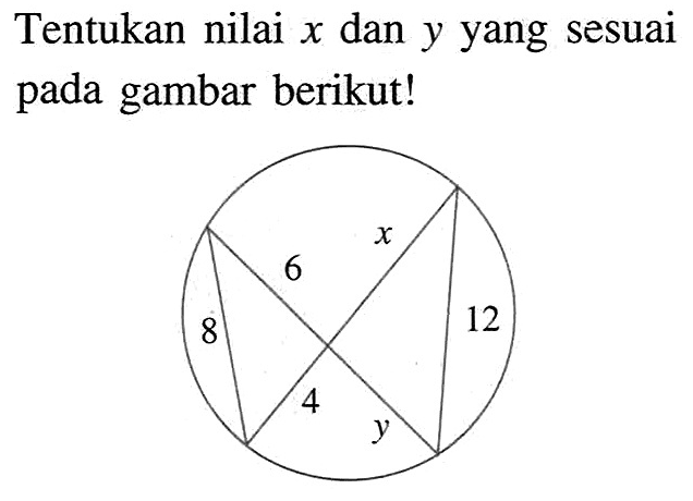 Tentukan nilai x dan y yang sesuai pada gambar berikut! 8 6 4 x y 12