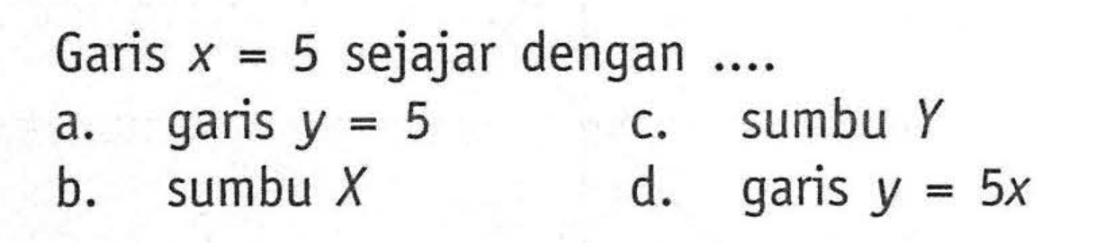 Garis X = 5 sejajar dengan