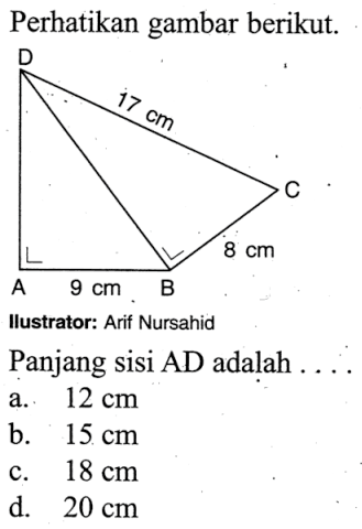 Perhatikan gambar berikut.Ilustrator: Arif Nursahid Panjang sisi AD adalah ....