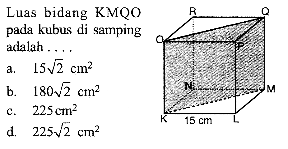 Luas bidang KMQO pada kubus di samping adalah ...
