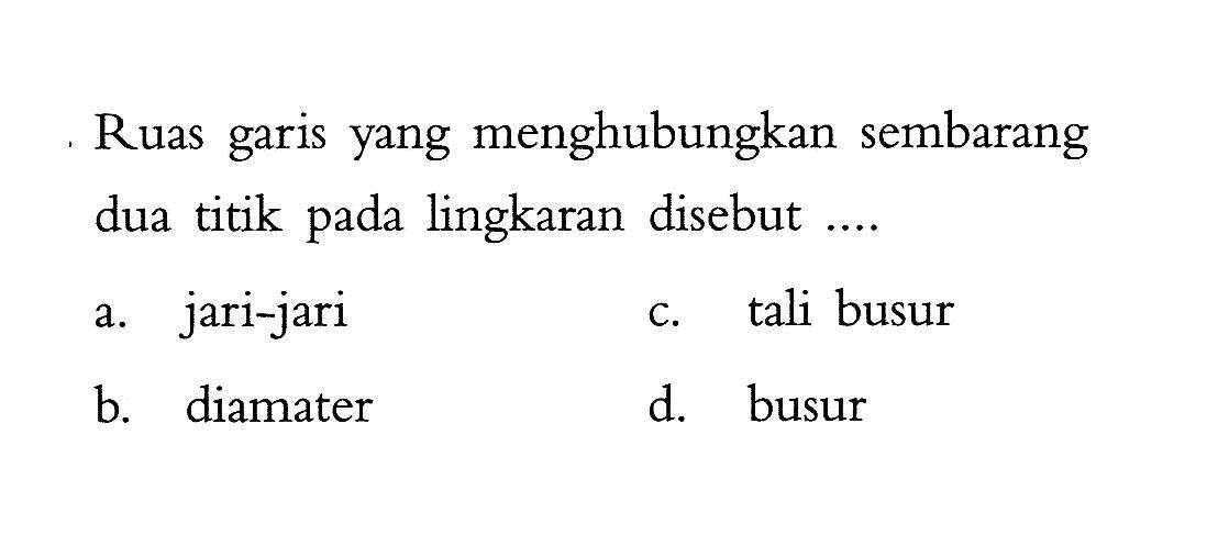 Ruas garis yang menghubungkan sembarang dua titik pada lingkaran disebut ....