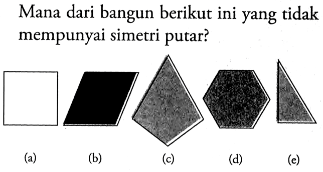 Mana dari bangun berikut ini yang tidak mempunyai simetri putar?