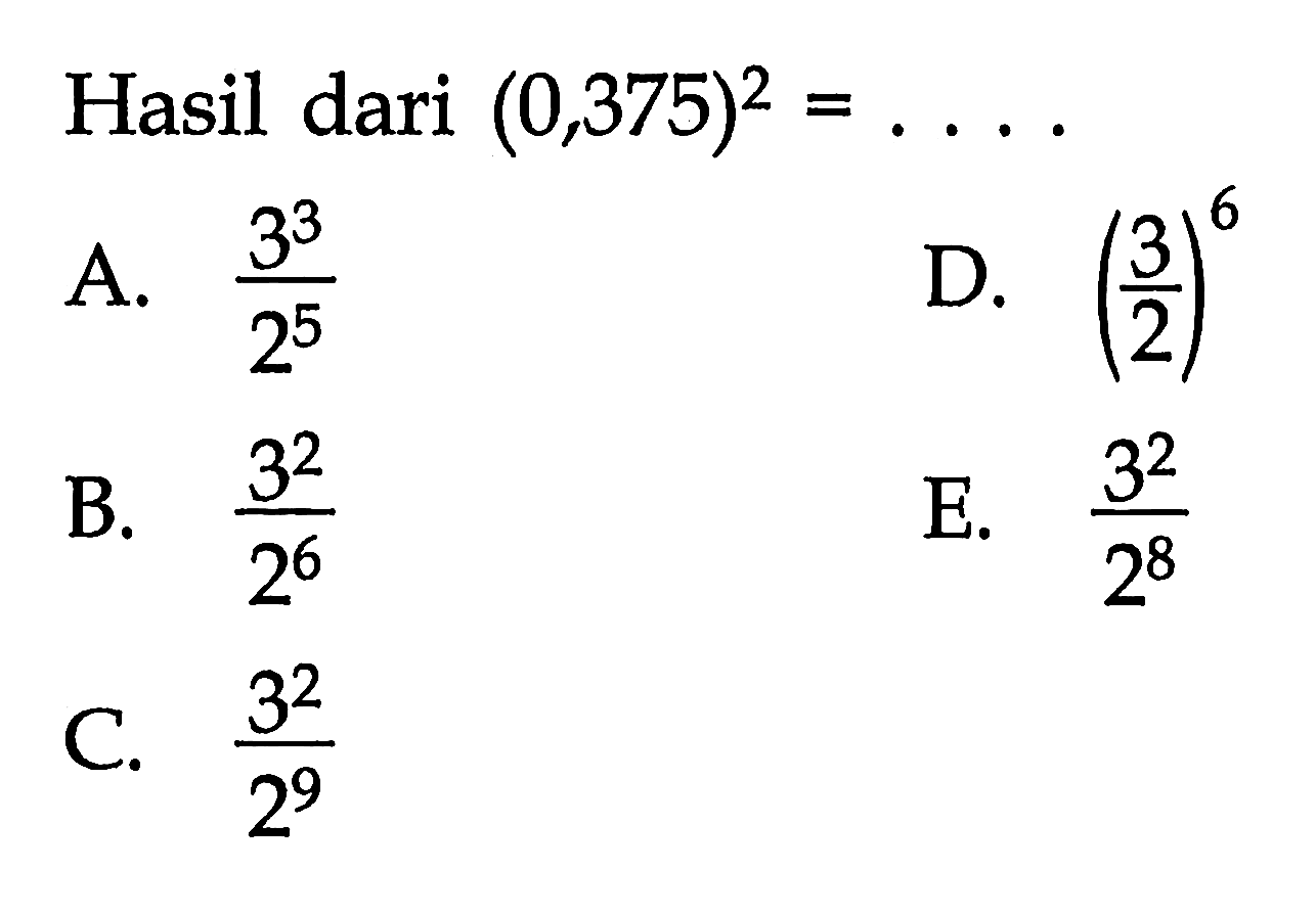 Hasil dari (0,375)^2 = . . . .