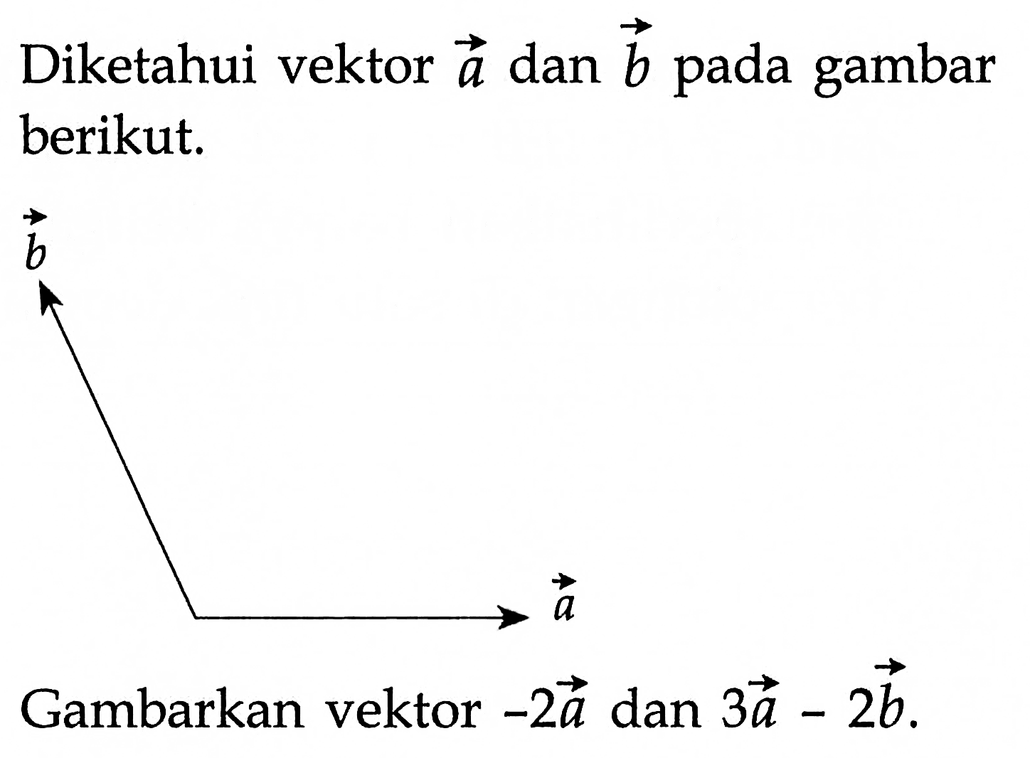 Diketahui vektor  a  dan  b  pada gambar berikut.Gambarkan vektor  -2 a  dan  3 a-2 b .