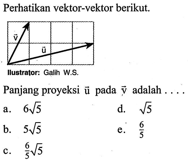 Perhatikan vektor-vektor berikut.Panjang proyeksi vektor u pada vektor v adalah ....