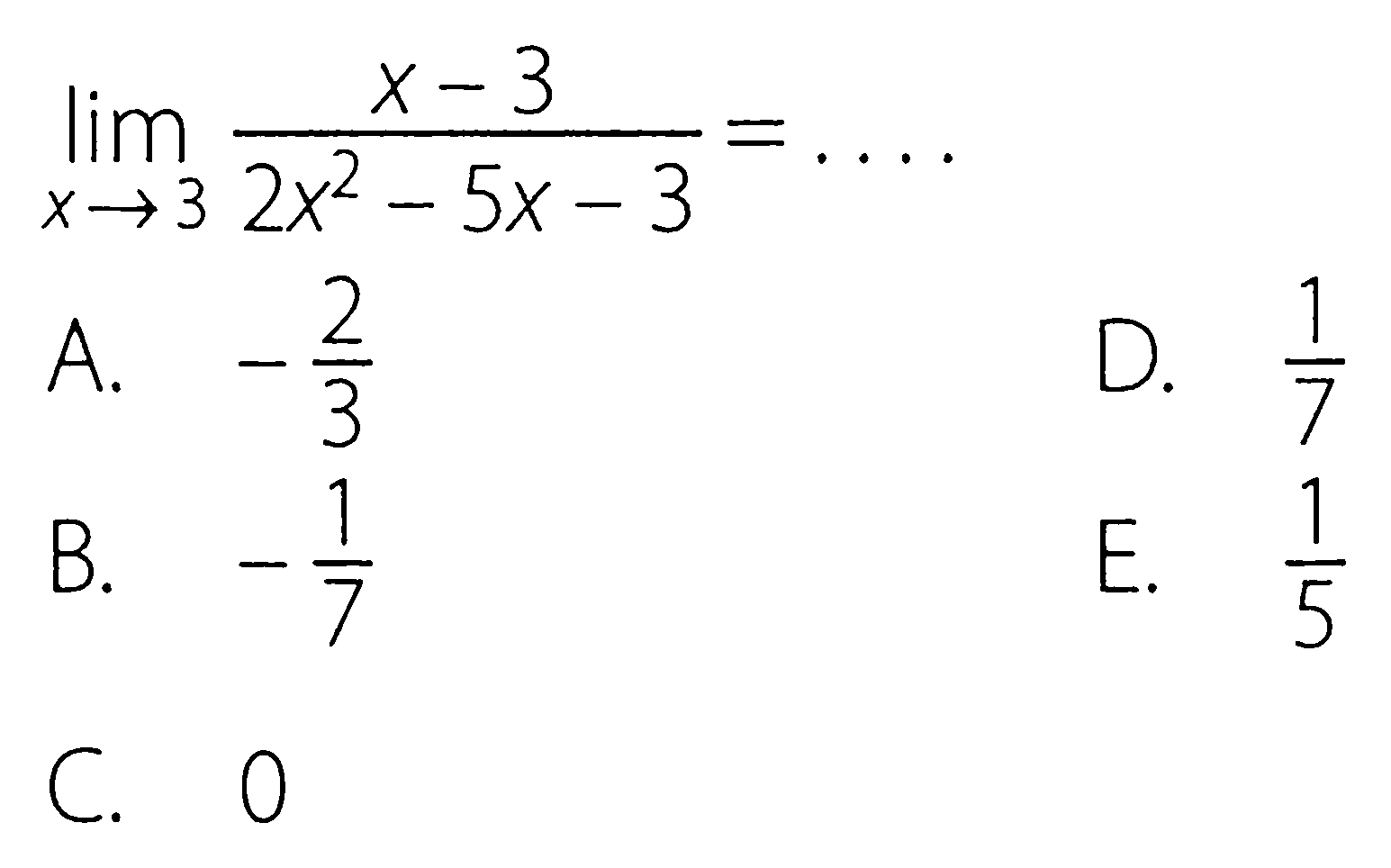 lim x->3 (x-3)/(2x^2-5x-3)=....