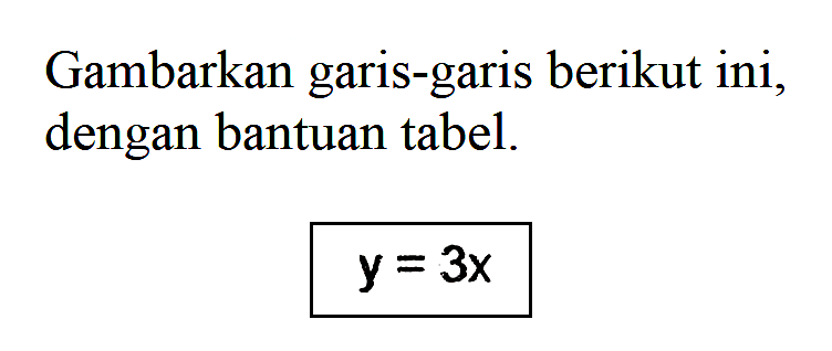 Gambarkan garis-garis berikut ini, dengan bantuan tabel. y = 3x