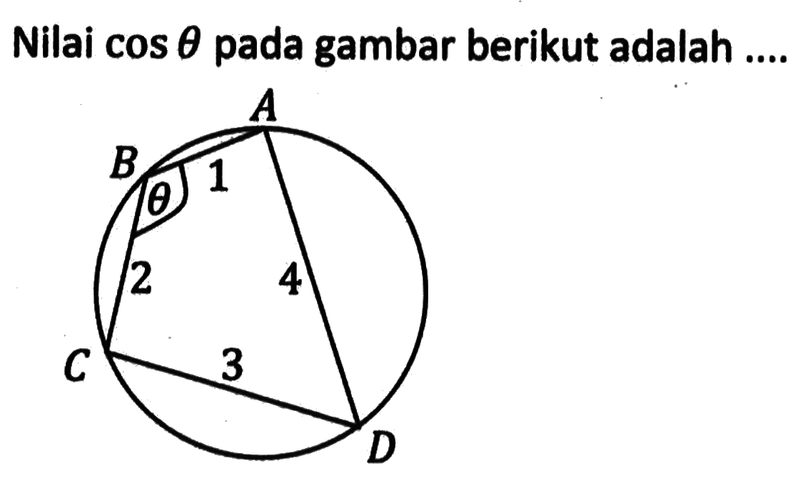 Nilai cos theta pada gambar berikut adalah ....